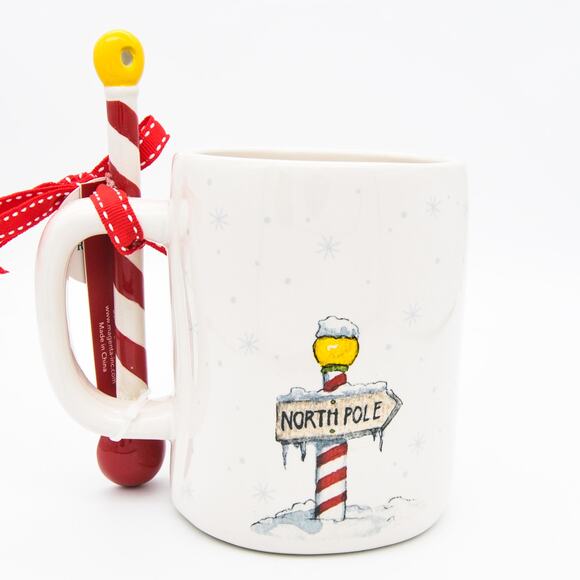 Rae Dunn Christmas Mug, North Pole Santa Mug with Spoon, 16oz Ceramic Coffee Cup - Picture 2 of 10